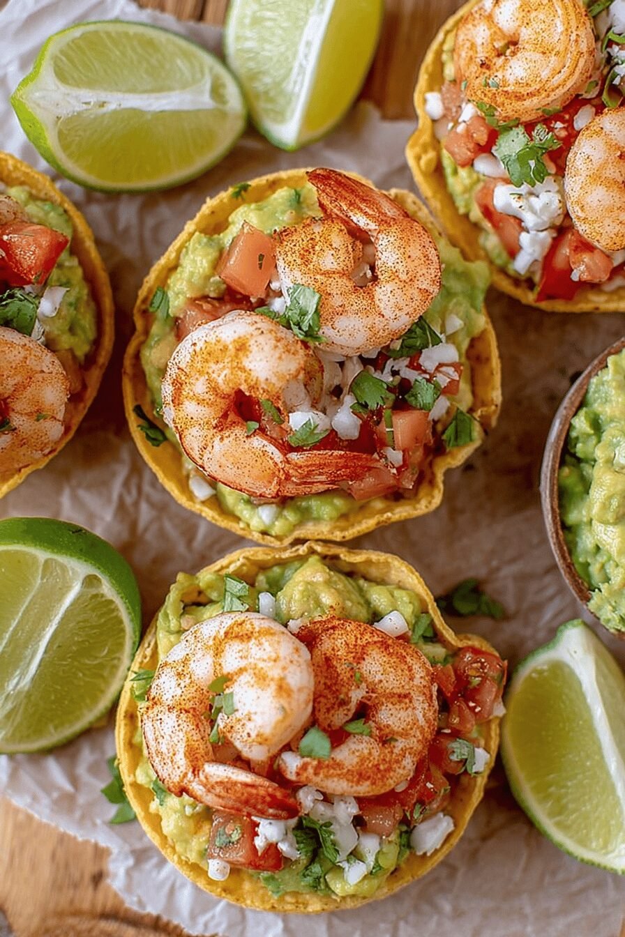 Homemade Shrimp Tostada Appetizer Cups with Guacamole