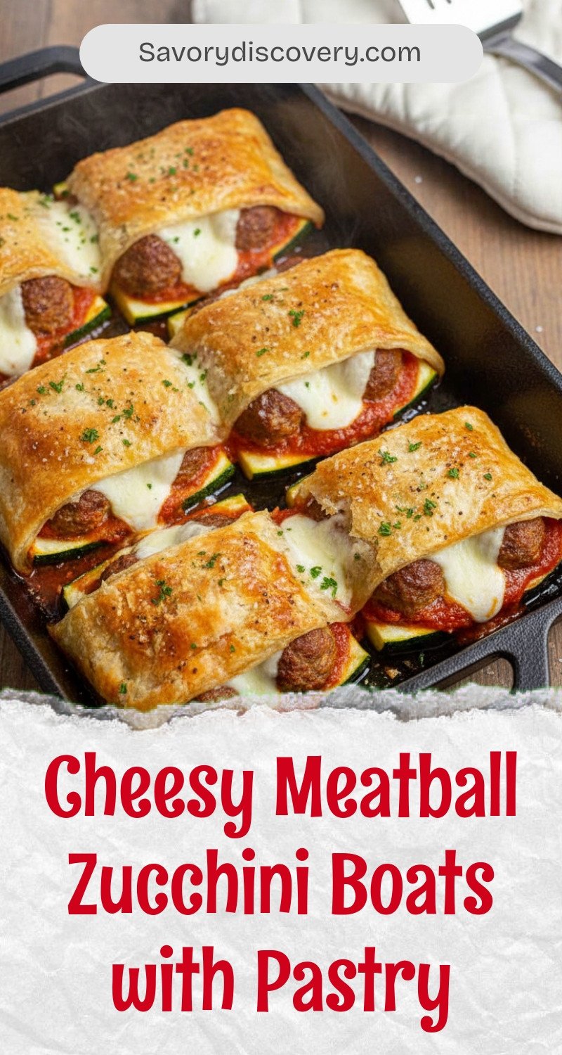 Cheesy Meatball Zucchini Boats with Pastry