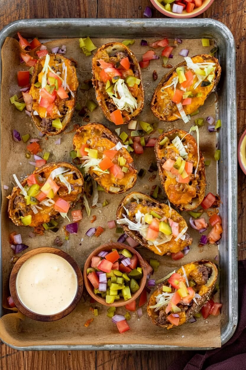 Loaded Cheeseburger Potato Skins Recipe