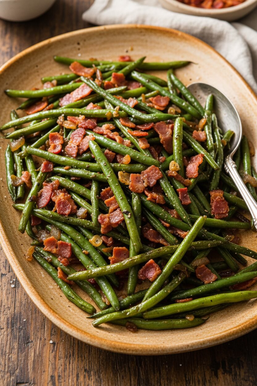 Bacon Onion Green Bean Holiday Skillet