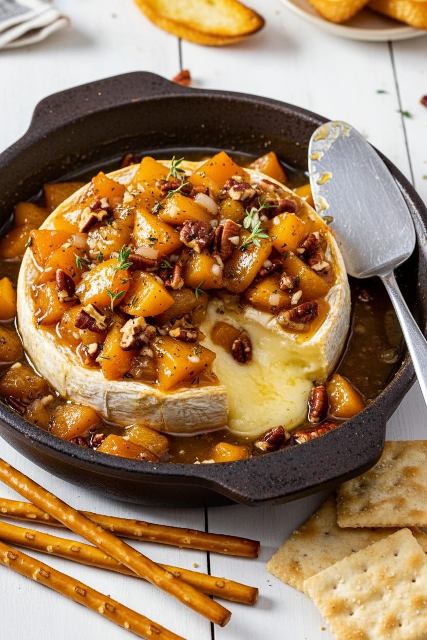 Baked Brie with Peach Pecan Preserves
