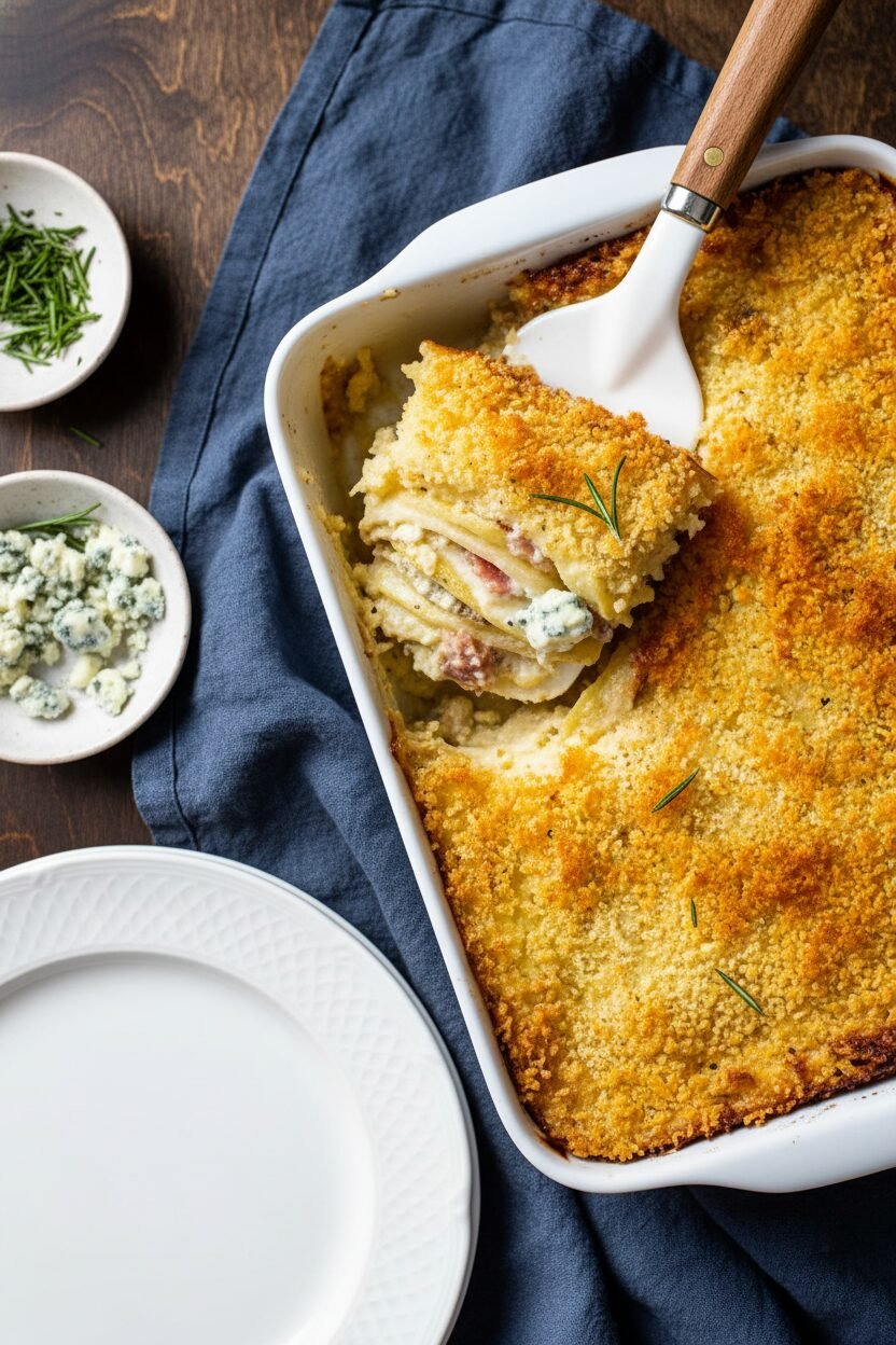 Blue Cheese Bacon and Rosemary Potato Bake