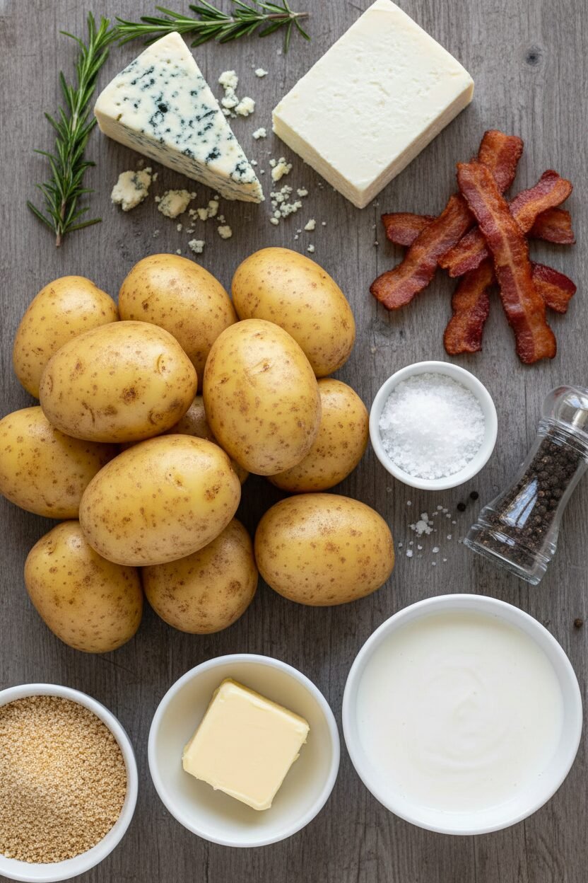 Blue Cheese Bacon and Rosemary Potato Bake