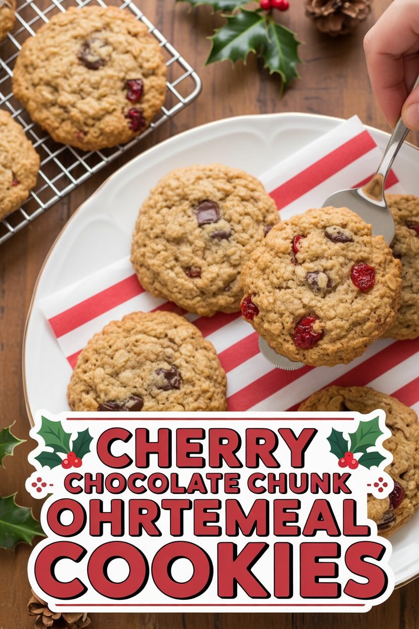 Cherry Chocolate Chunk Oatmeal Christmas Cookies