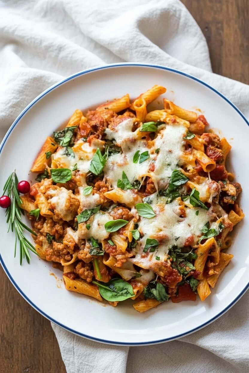 Christmas Chicken Sausage Pasta Bake