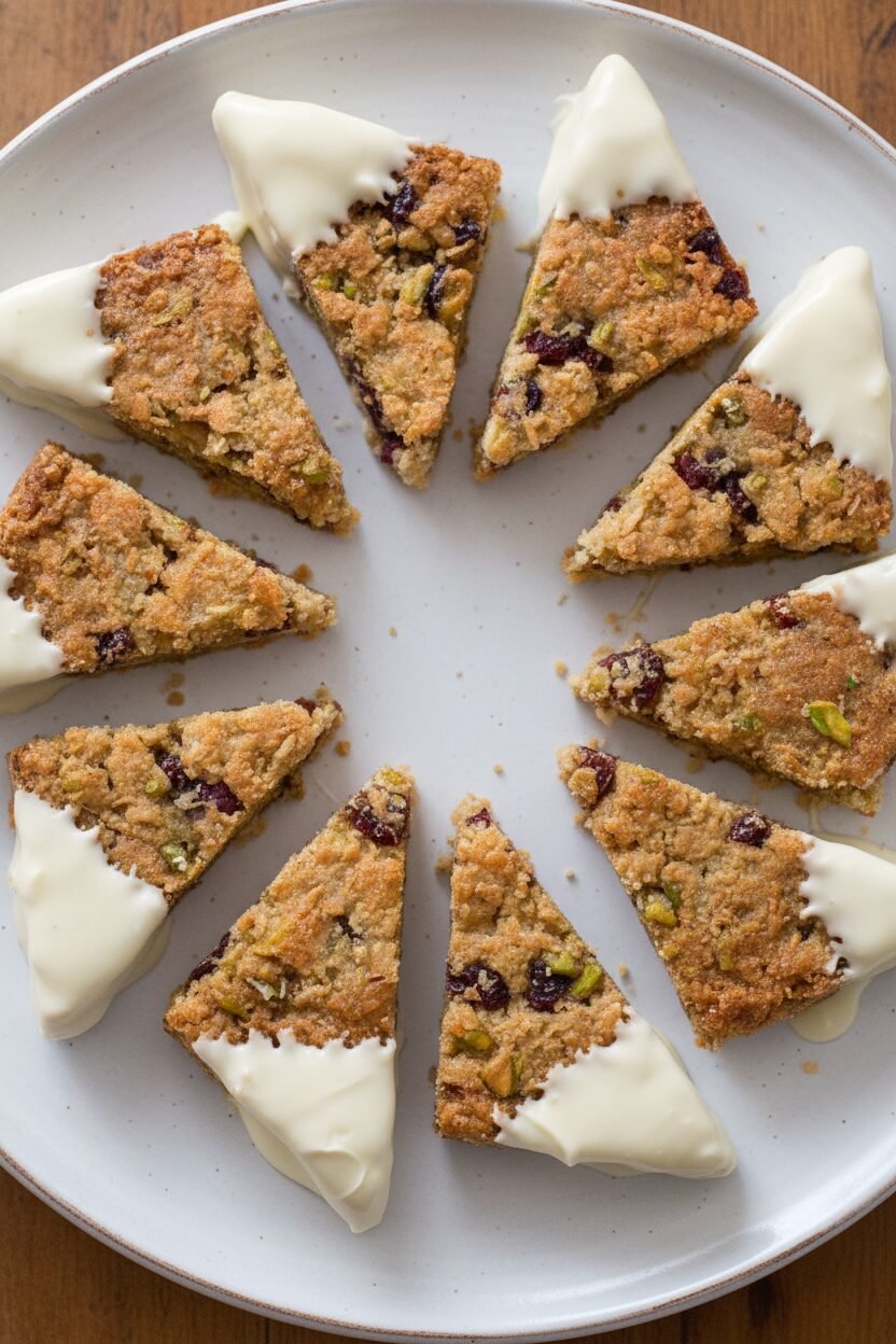Cranberry Pistachio Snowy Shortbread Bites