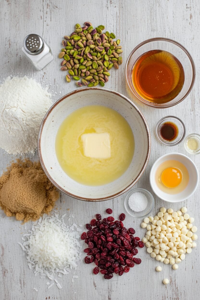 Cranberry Pistachio Snowy Shortbread Bites