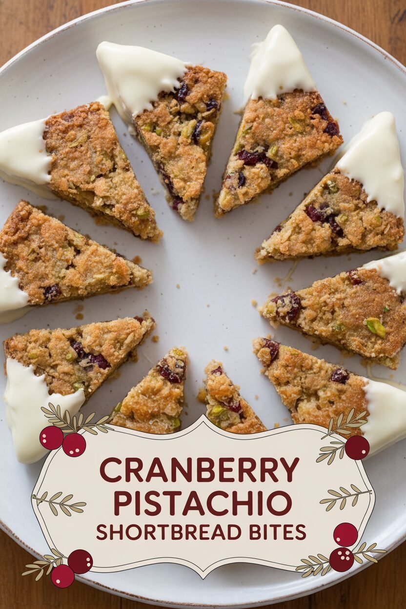 Cranberry Pistachio Snowy Shortbread Bites