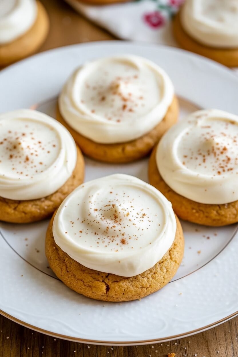 Cream Cheese Frosted Pumpkin Holiday Cookies