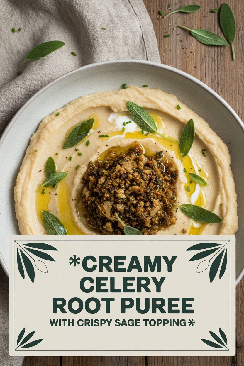 Creamy Celery Root Puree with Crispy Sage Topping