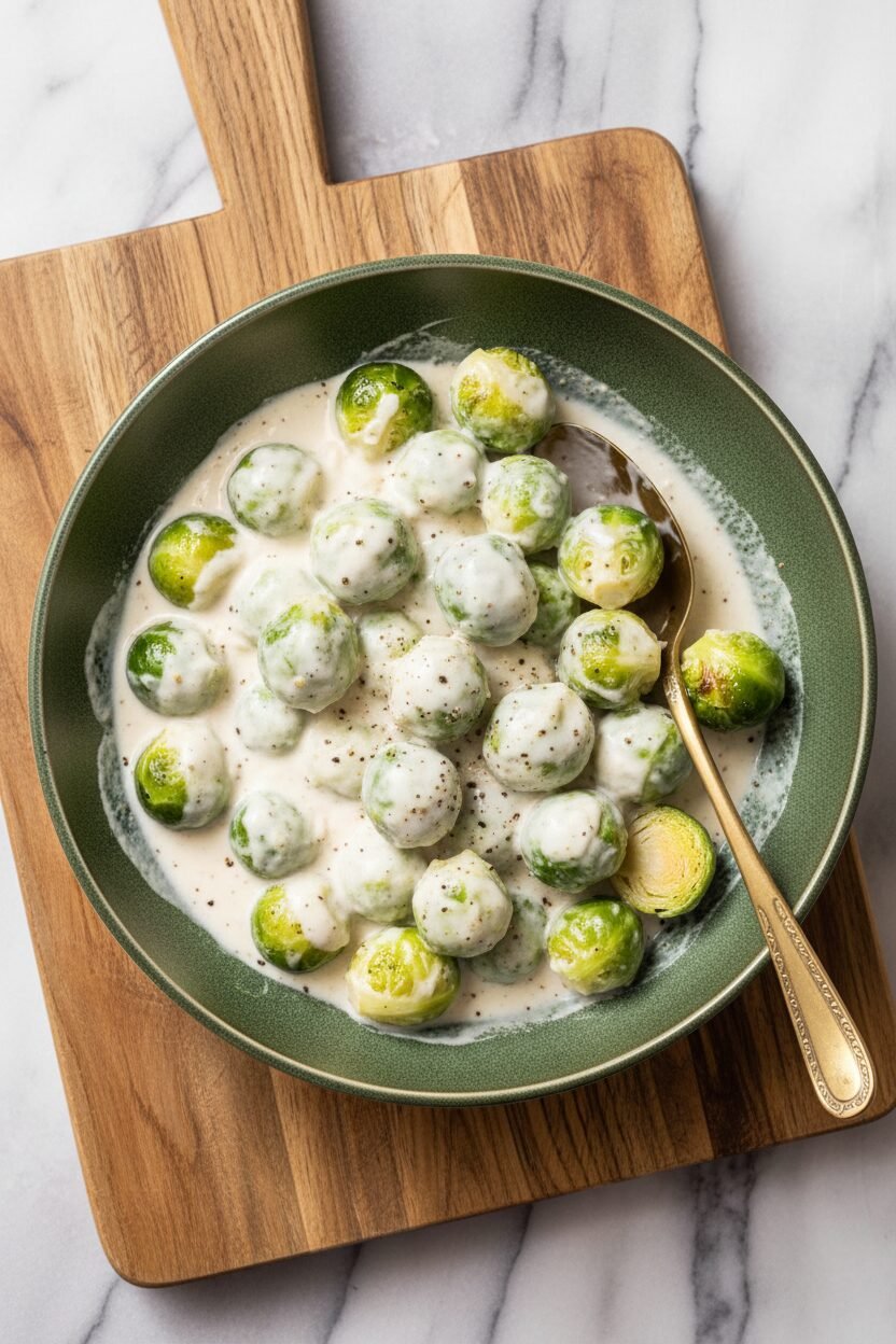 Creamy Nutmeg Brussels Sprouts Noel