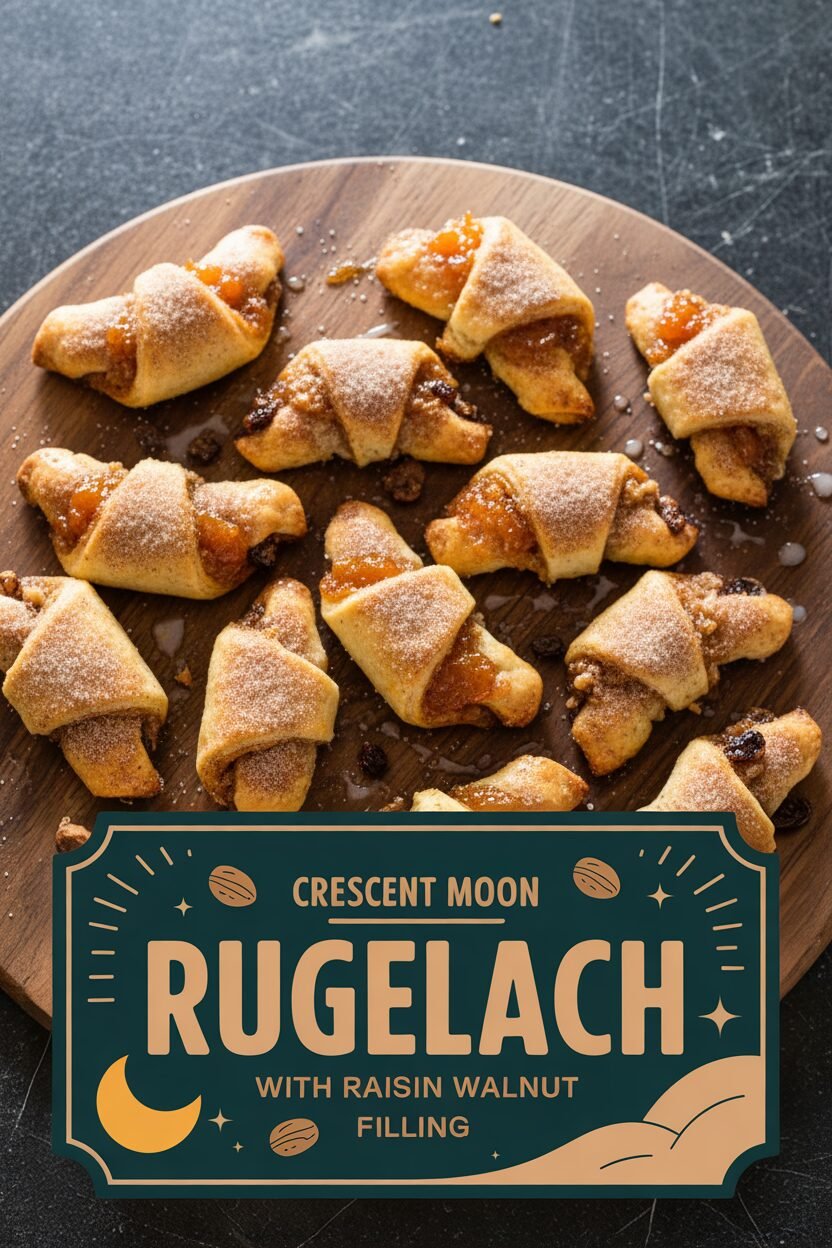 Crescent Moon Rugelach with Raisin Walnut Filling