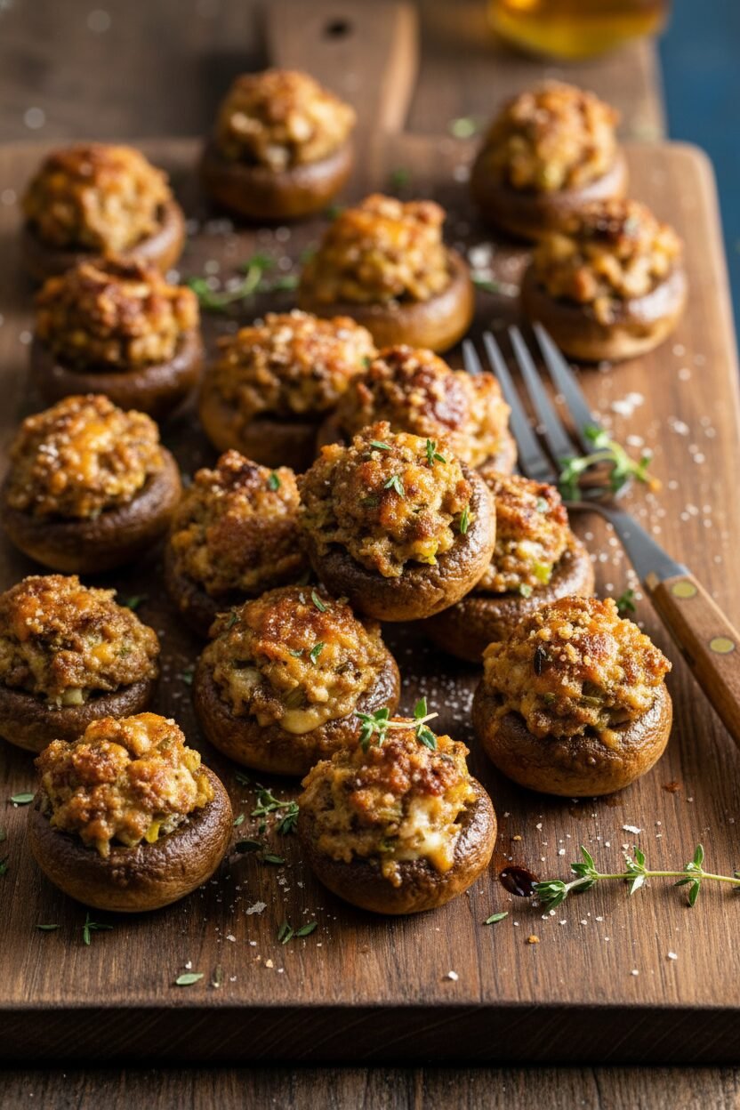 Festive Cheddar Sausage Stuffed Mushrooms