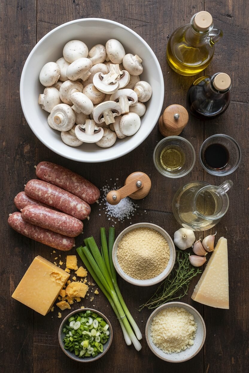 Festive Cheddar Sausage Stuffed Mushrooms