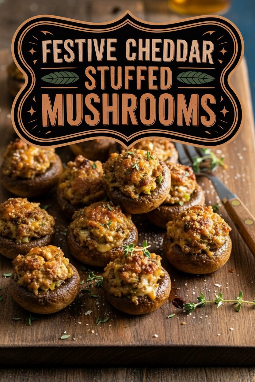 Festive Cheddar Sausage Stuffed Mushrooms