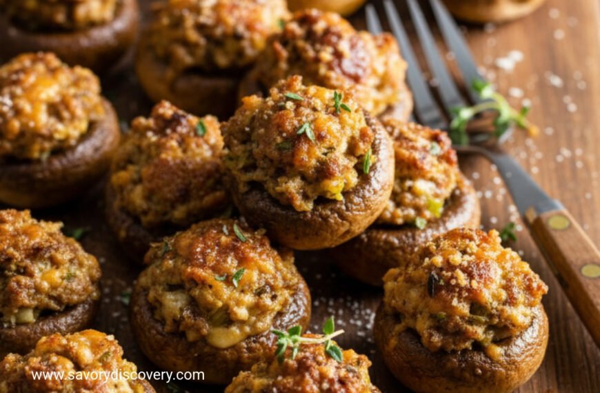 Festive Cheddar Sausage Stuffed Mushrooms
