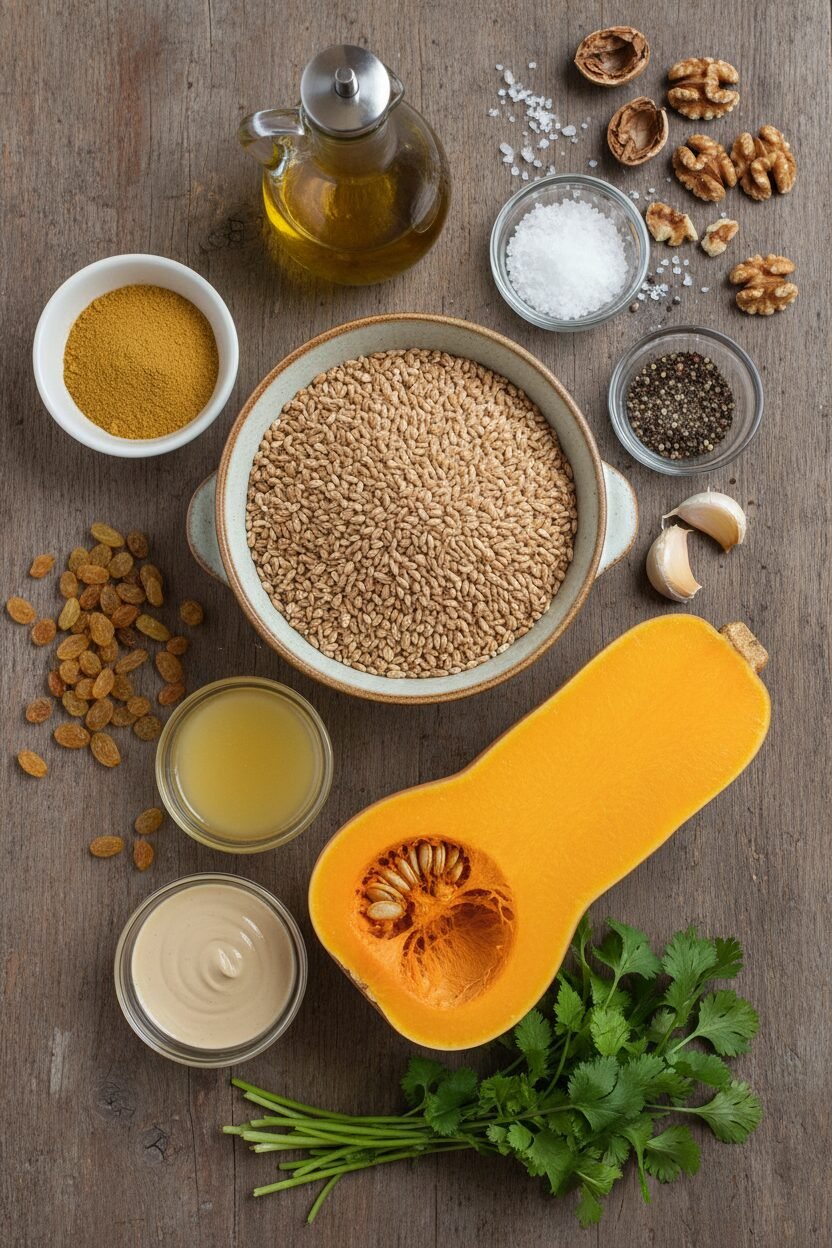 Festive Freekeh Salad with Squash and Spiced Walnuts