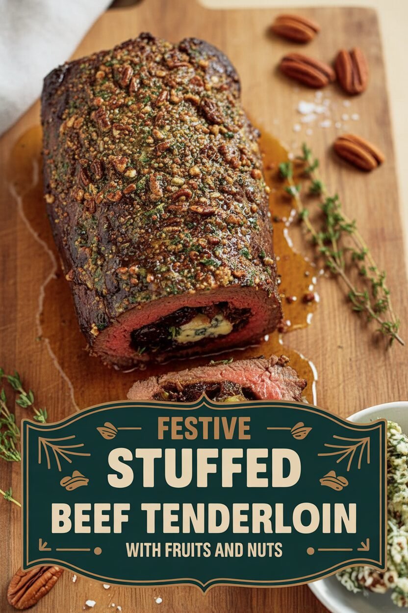 Festive Stuffed Beef Tenderloin with Fruits and Nuts