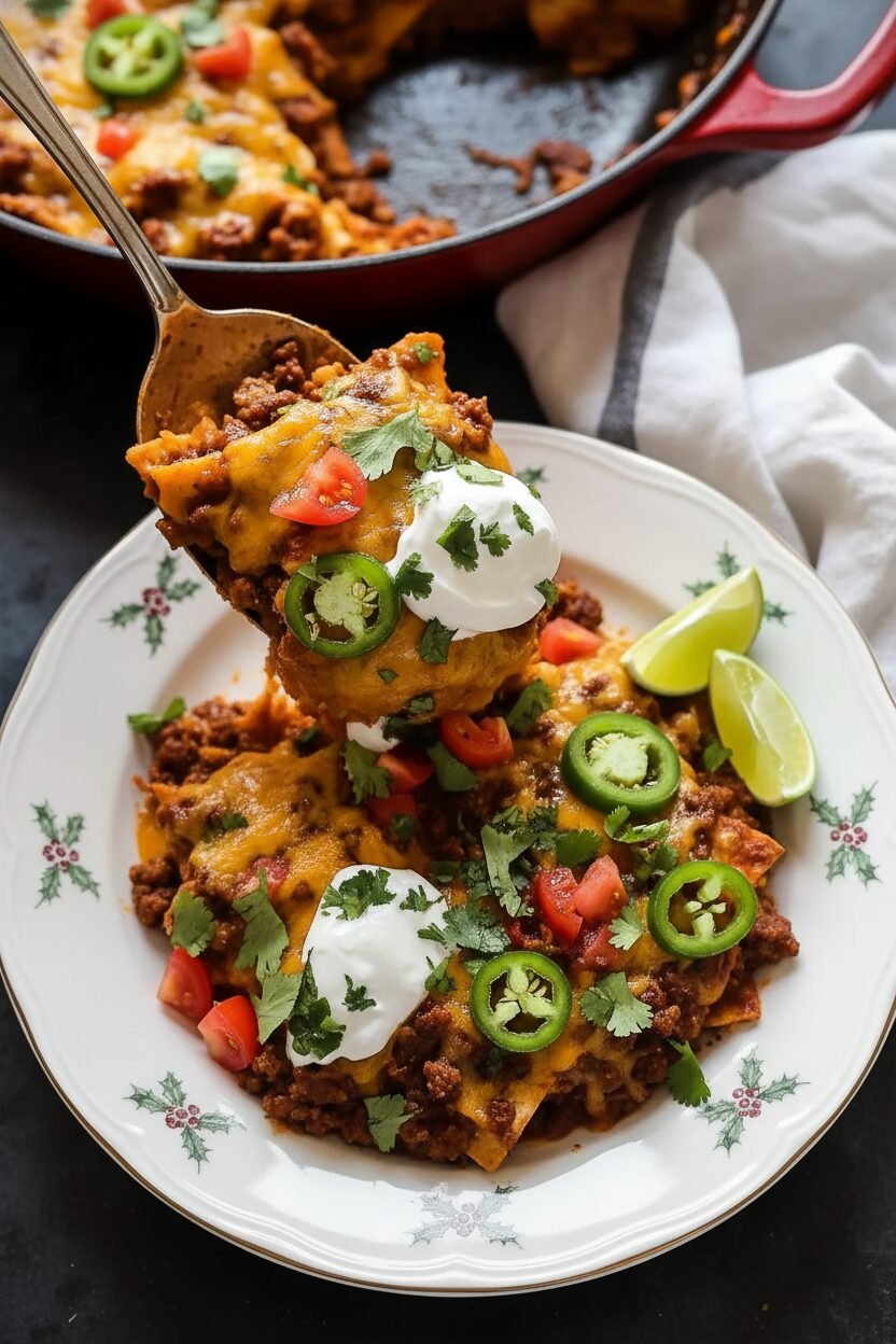 Fiesta Skillet Christmas Enchilada Bake