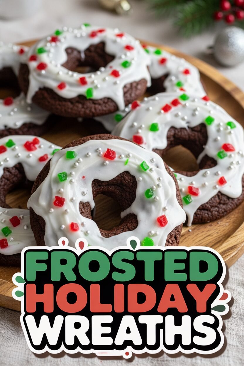 Frosted Holiday Chocolate Cookie Wreaths