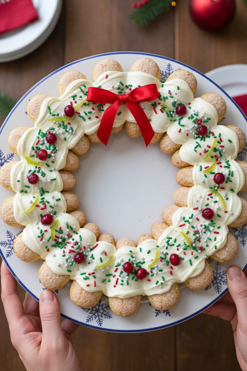 Frosted Holiday Ladyfinger Wreath