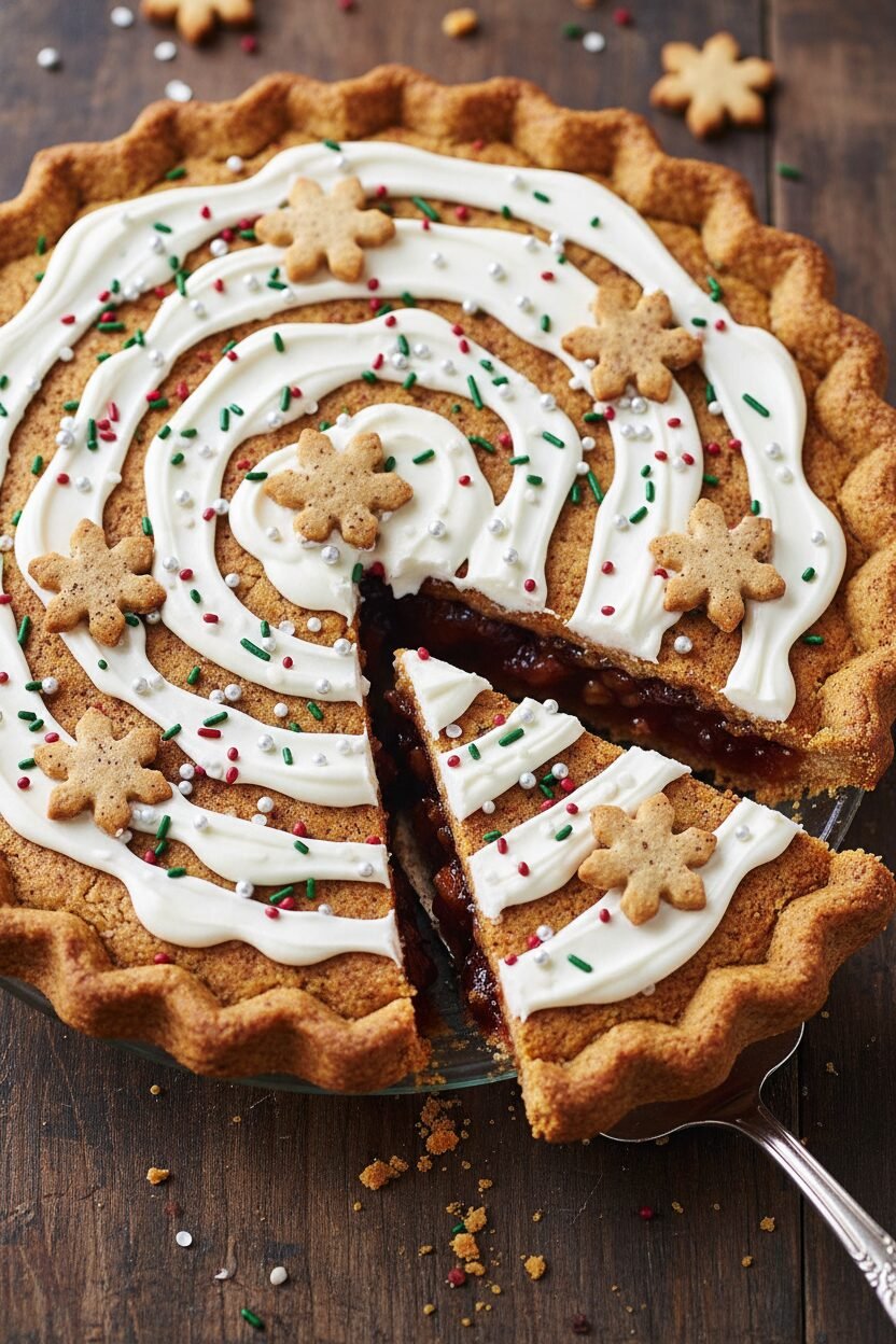 Frosted Holiday Pie with Spiced Cookie Crust
