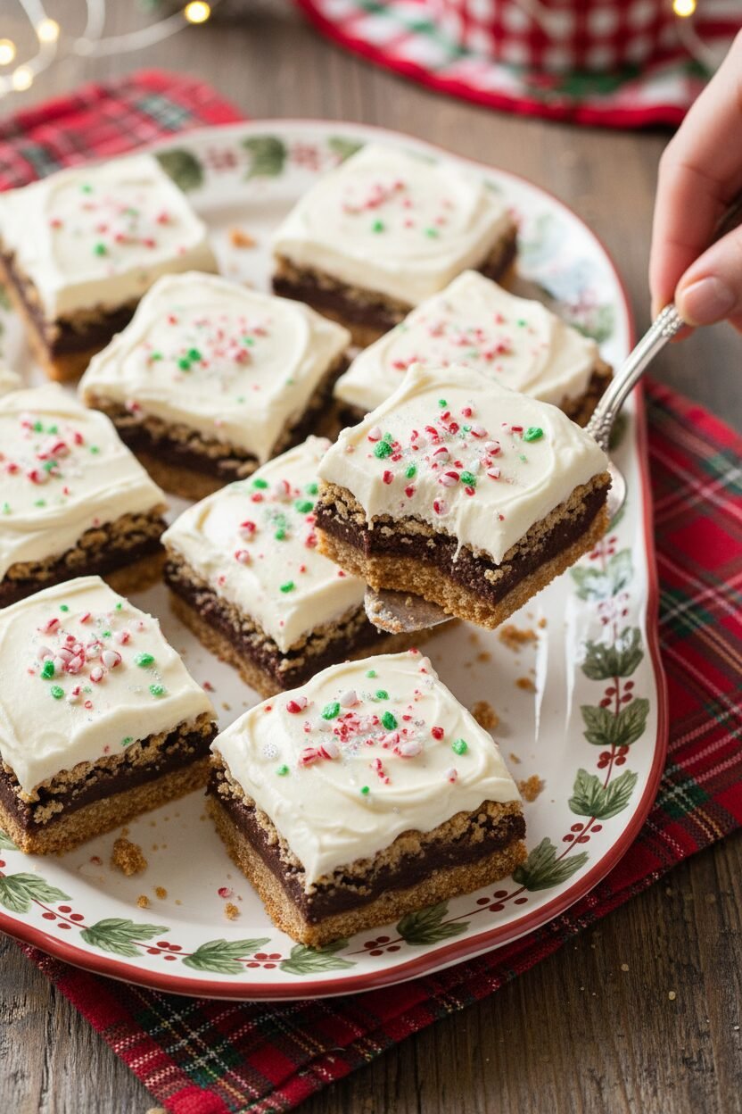 Frosted Oatmeal Fudge Christmas Bars