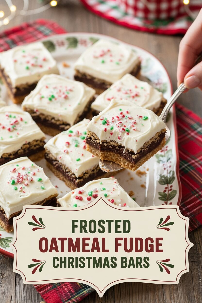 Frosted Oatmeal Fudge Christmas Bars
