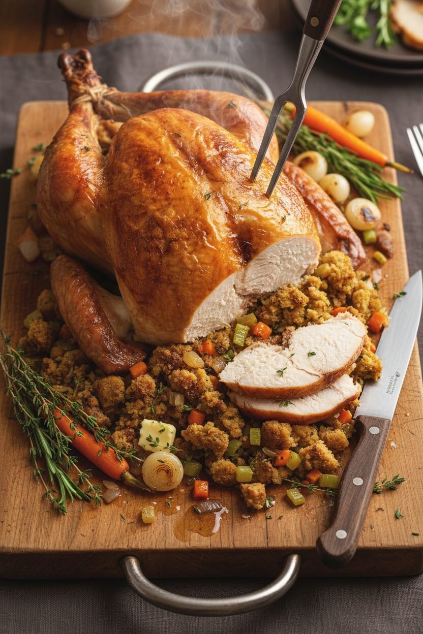 Golden Crisp Roast Turkey with Savory Stuffing
