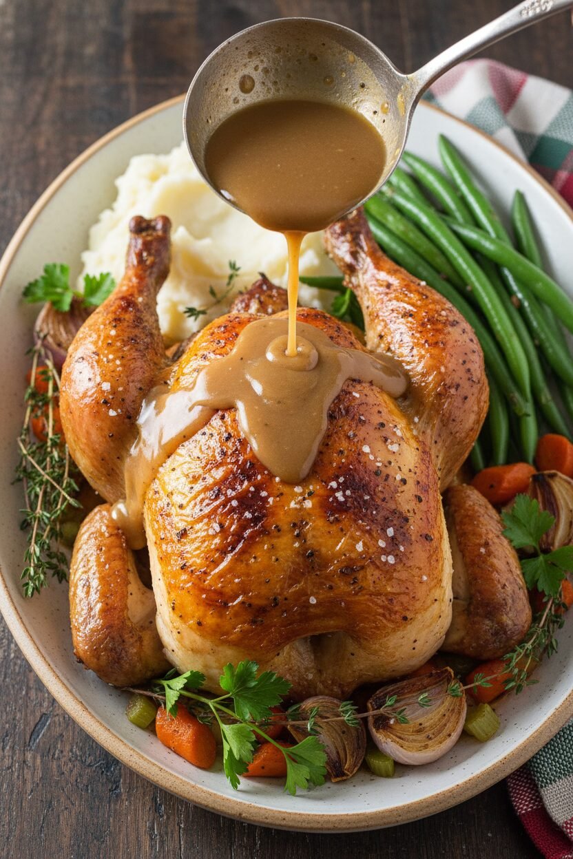 Golden Holiday Roast Chicken with Gravy