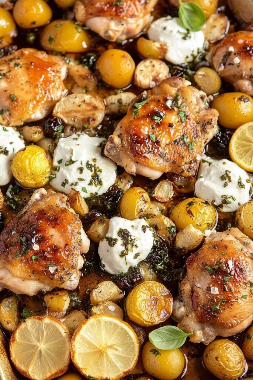 Golden Roast Chicken with Lemon Balsamic Potatoes