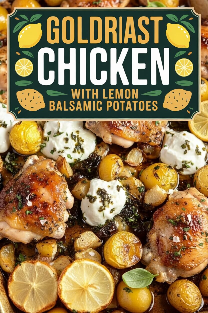 Golden Roast Chicken with Lemon Balsamic Potatoes