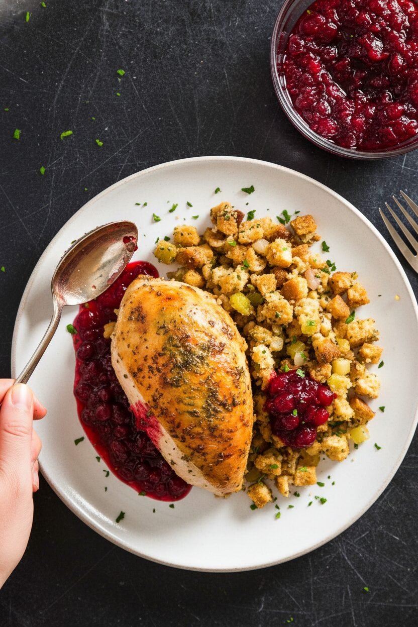 Herb Stuffed Turkey with Cranberry Pan Sauce