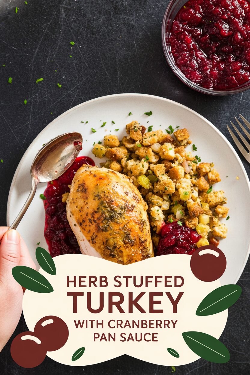 Herb Stuffed Turkey with Cranberry Pan Sauce