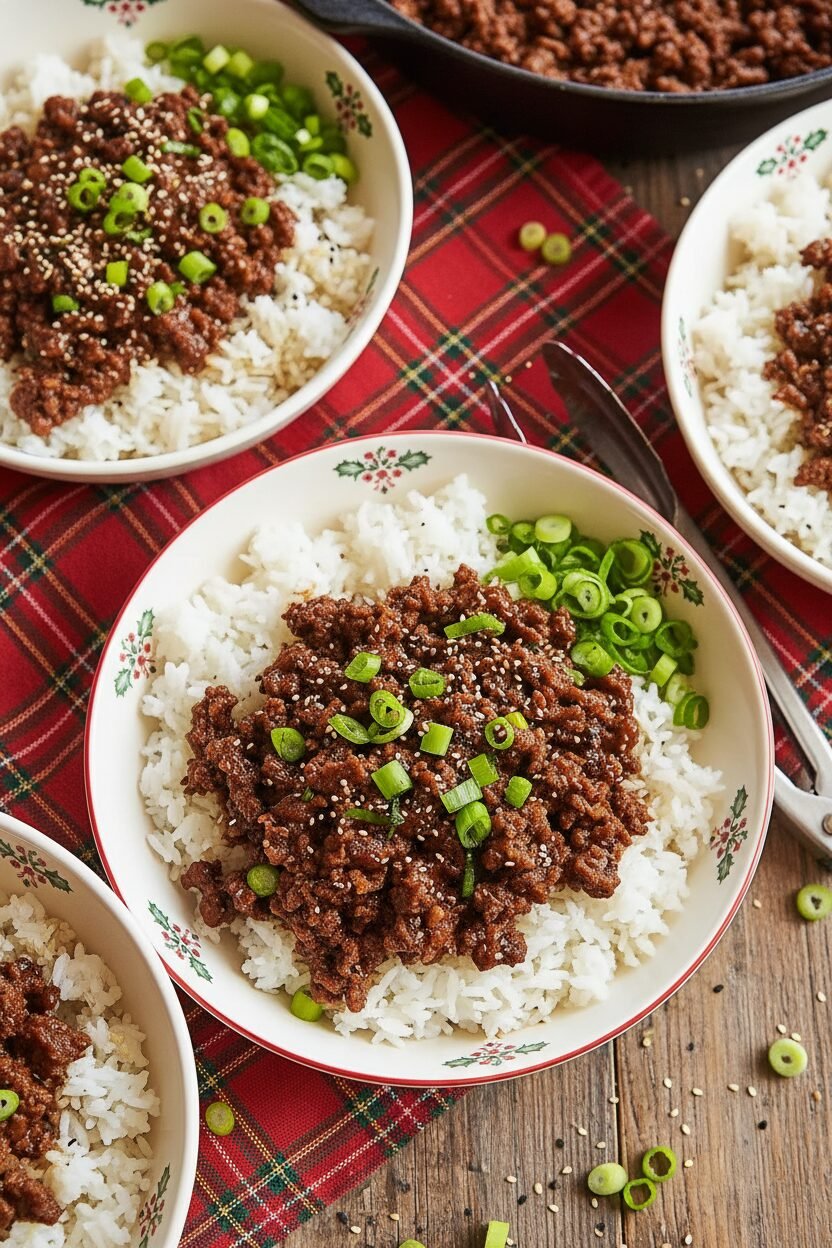 Korean Beef and Rice Christmas Bowls