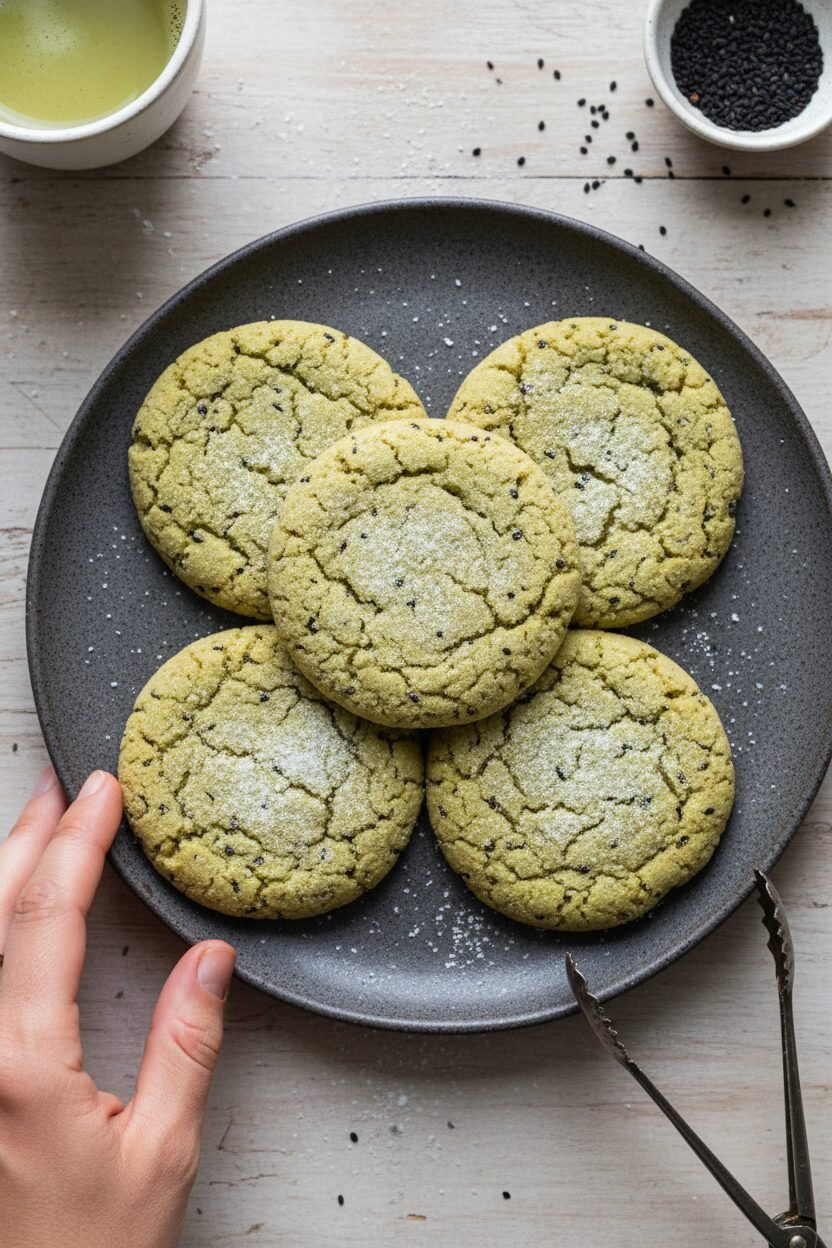 Matcha and Sesame Snowdrift Cookies
