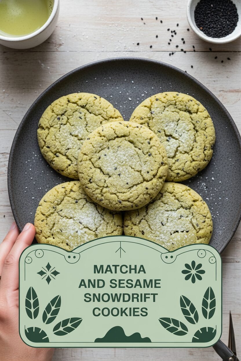 Matcha and Sesame Snowdrift Cookies