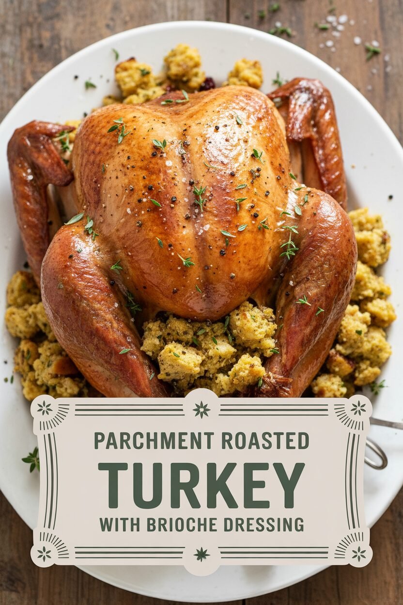 Parchment Roasted Turkey with Brioche Dressing