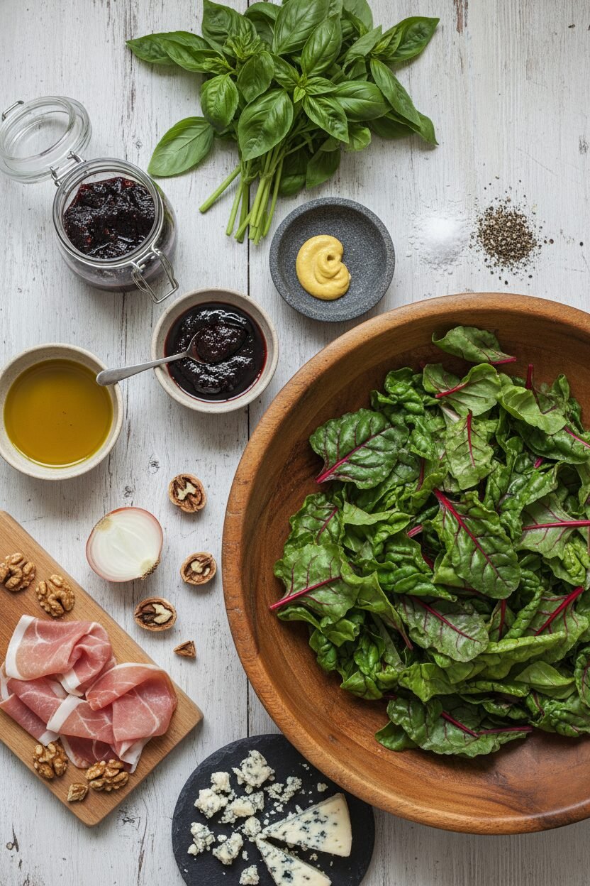 Prosciutto Blue Cheese and Basil Swiss Chard Noel