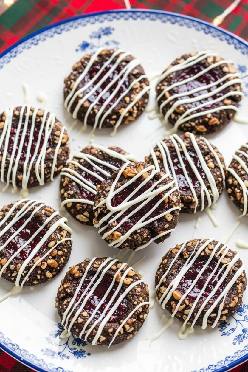Raspberry Chocolate Holiday Thumbprints