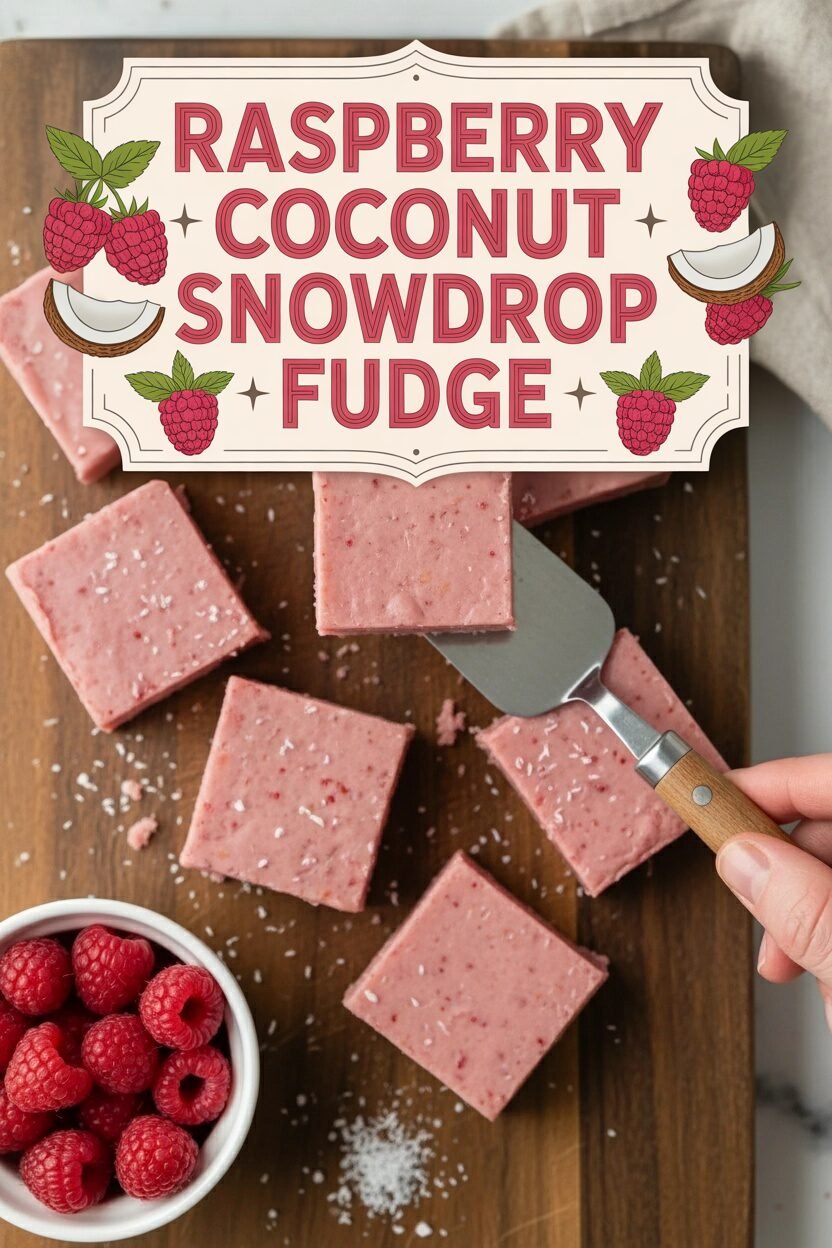 Raspberry Coconut Snowdrop Fudge