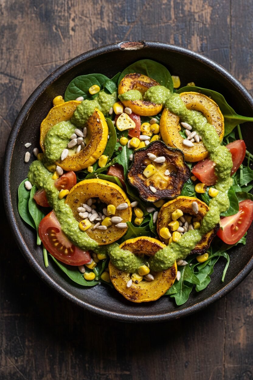 Roasted Pattypan and Corn Christmas Salad