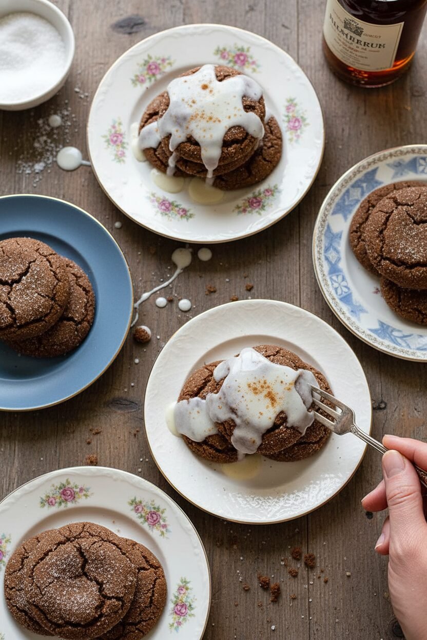 Rum Glazed Molasses Spice Cookies