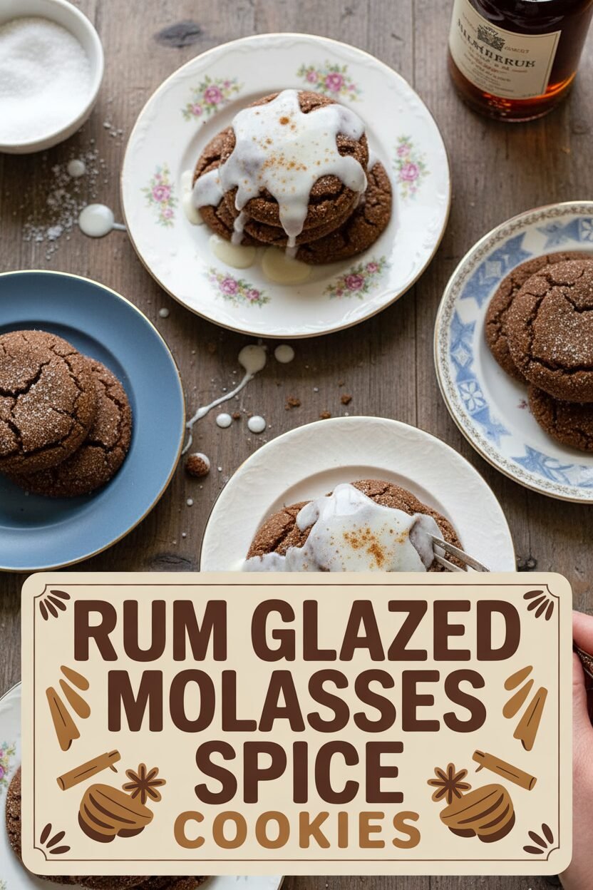 Rum Glazed Molasses Spice Cookies