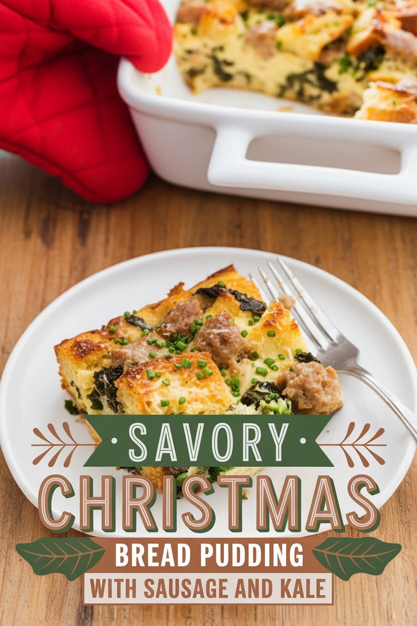 Savory Christmas Bread Pudding with Sausage and Kale