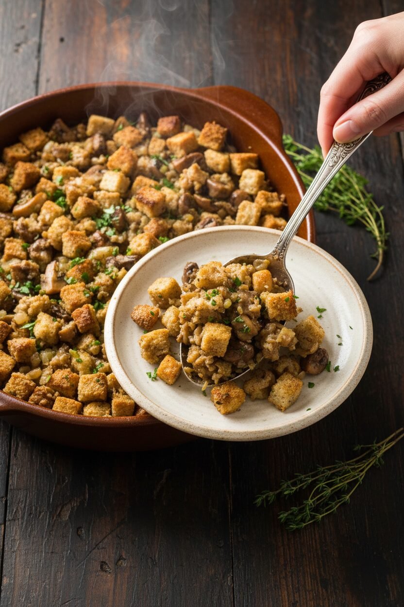Savory Mushroom and Herb Holiday Stuffing
