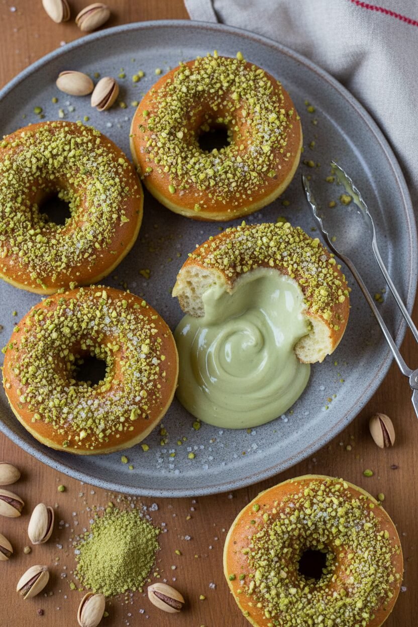 Silken Pistachio Cream Christmas Donuts