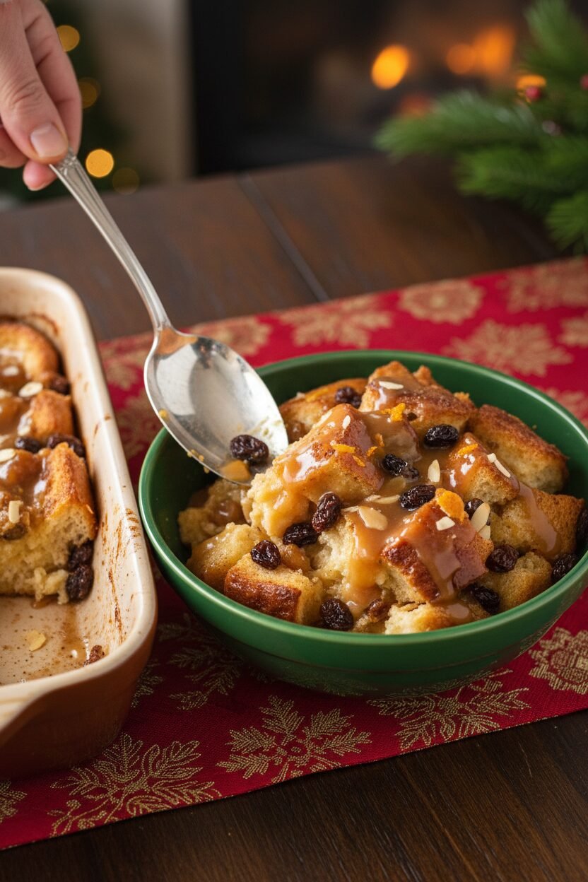 Spiced Rum Raisin Holiday Bread Pudding