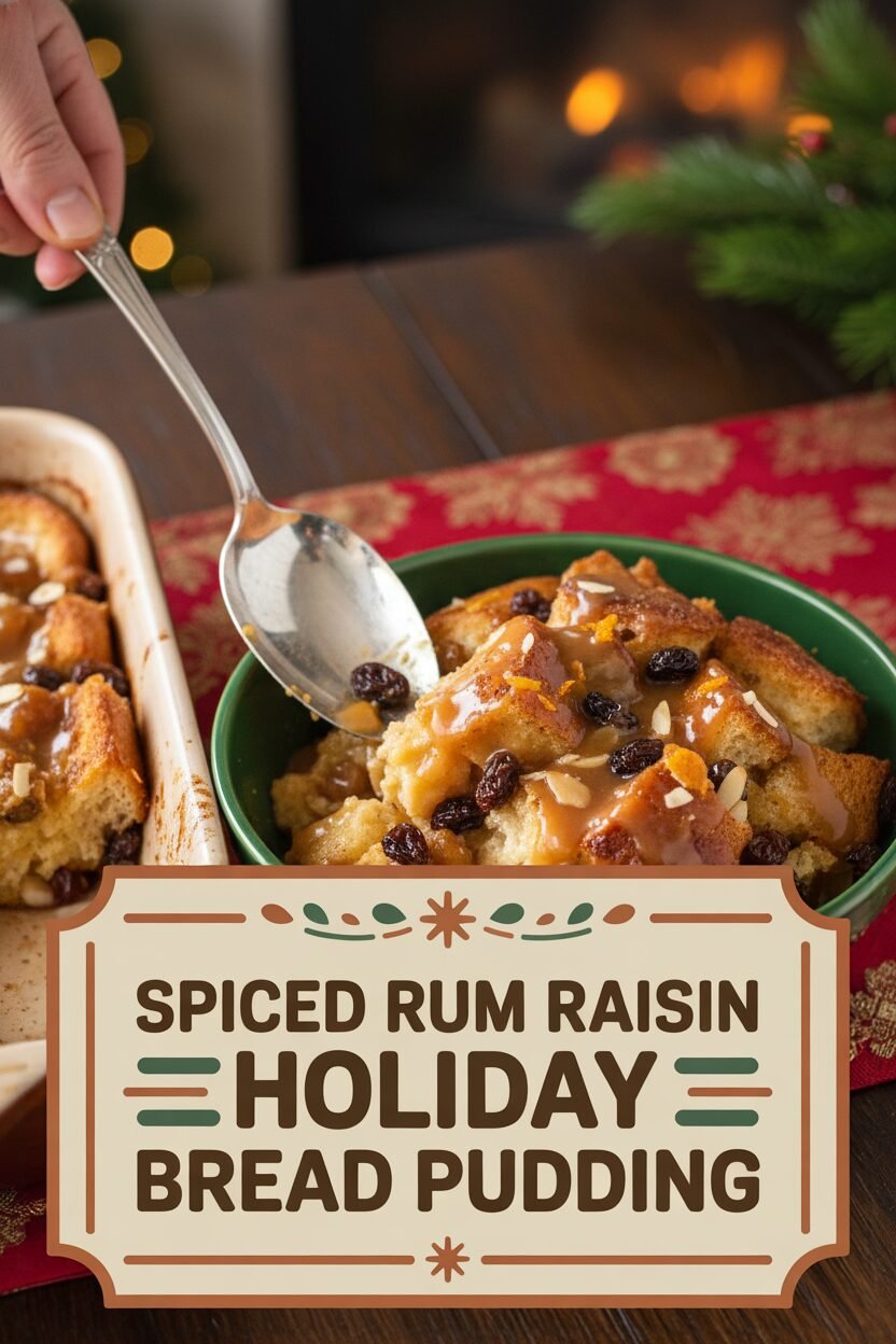 Spiced Rum Raisin Holiday Bread Pudding