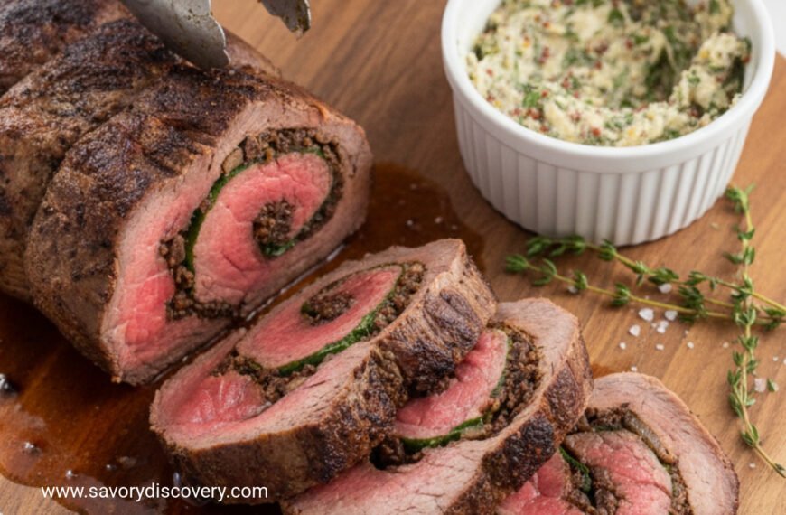 Stuffed Beef Tenderloin with Onion Mushroom Duxelles